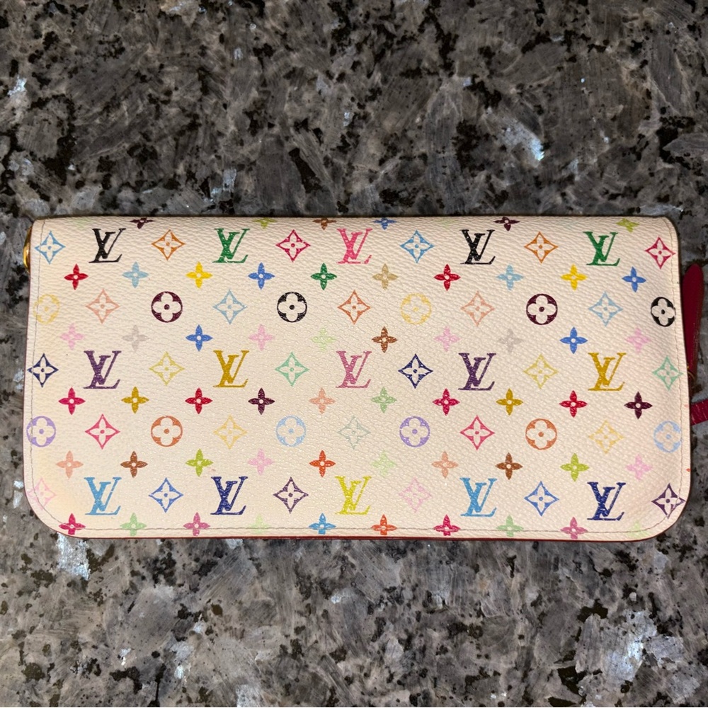 Louis Vuitton White Murakami long wallet with chain insert